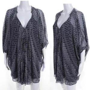 Diane von Furstenberg Fleurette Dress Navy Moroccan Ditsy Silk Tunic 0 DvF